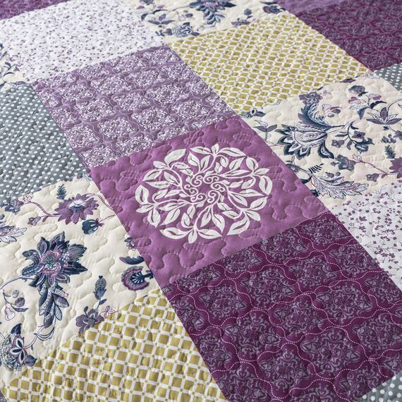 HoneiLife Bettwäsche-Set für King-Size-Betten – 3-teiliges Mikrofaser-Steppdecken, wendbare Tagesdecken, Patchwork-Decken, Blumen-Bettwäsche-Set, Steppdecken – Spätfrühling, Kingsize-Bett