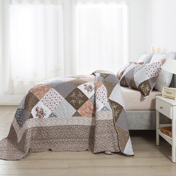 HoneiLife Übergroße King-Size-Tagesdecken, 120 x 120 cm, 3-teilig, California-King-Size-Bett, extra großes Steppdecken-Set für alle Jahreszeiten, rustikale Bettwäsche-Sets für King-Size-Betten,