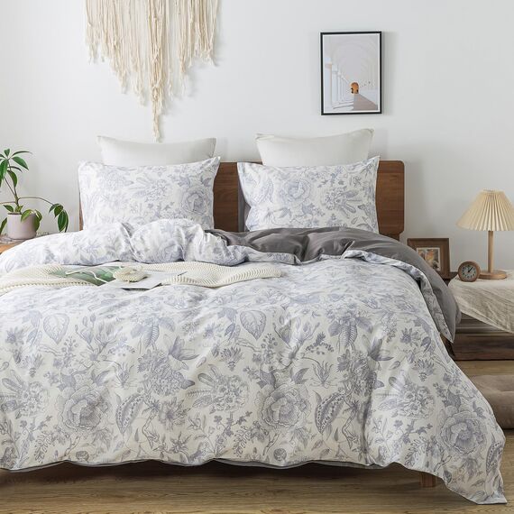 HoneiLife King-Bettwäsche-Set, 100 % Baumwolle, Bettbezug mit Blumenmuster, weich und atmungsaktiv, Bettbezug mit Reißverschluss und Eckbändern, 3-teiliges Wildblumen-Bettwäsche-Set, Kräuter