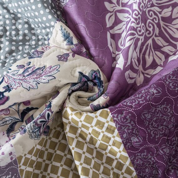 HoneiLife Bettwäsche-Set für King-Size-Betten – 3-teiliges Mikrofaser-Steppdecken, wendbare Tagesdecken, Patchwork-Decken, Blumen-Bettwäsche-Set, Steppdecken – Spätfrühling, Kingsize-Bett