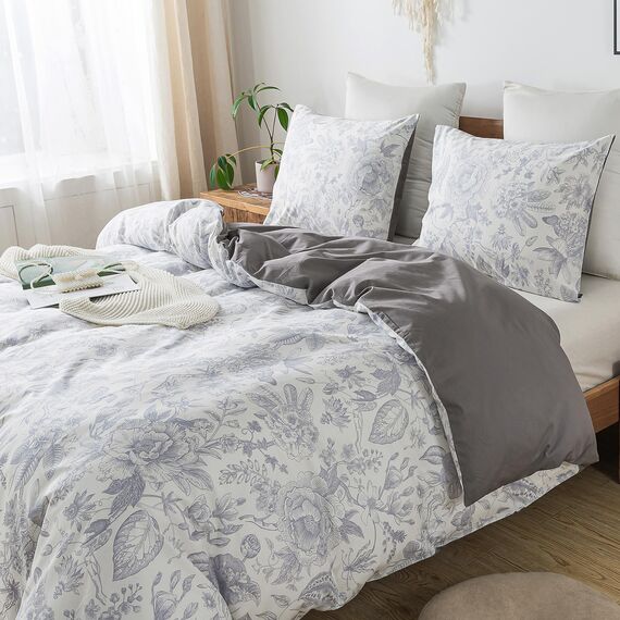 HoneiLife King-Bettwäsche-Set, 100 % Baumwolle, Bettbezug mit Blumenmuster, weich und atmungsaktiv, Bettbezug mit Reißverschluss und Eckbändern, 3-teiliges Wildblumen-Bettwäsche-Set, Kräuter