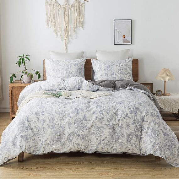 HoneiLife King-Bettwäsche-Set, 100 % Baumwolle, Bettbezug mit Blumenmuster, weich und atmungsaktiv, Bettbezug mit Reißverschluss und Eckbändern, 3-teiliges Wildblumen-Bettwäsche-Set, Kräuter