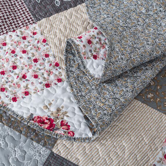 HoneiLife Queen-Size-Bettwäsche-Set – 3-teilig – graue Bordüre aus Mikrofaser – leichte, wendbare Bettdecken mit Blumenmuster – Ganzjahresdecken