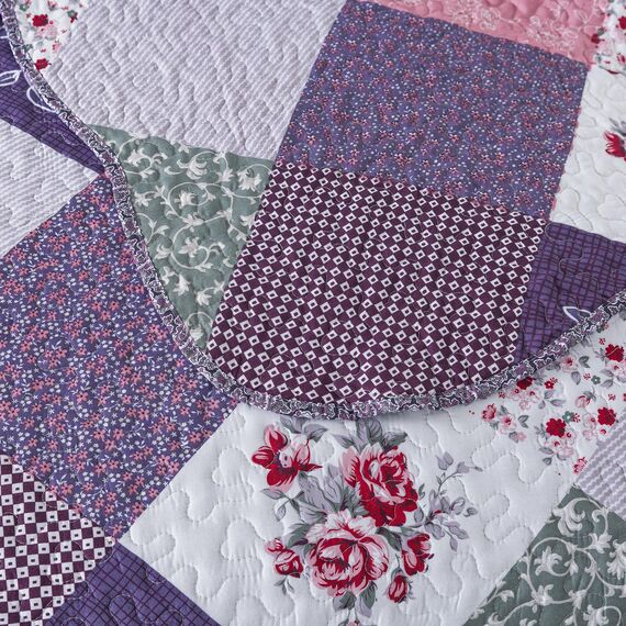 HoneiLife Steppdecken-Sets in King-Size, 3-teiliges Mikrofaser-Bettwäsche-Set, leichte Steppdecken, wendbar, Retro-Bettbezug, King-Size-Steppdecke, Bettwäsche-Set für alle Jahreszeiten, Violett