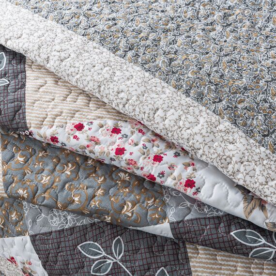 HoneiLife Queen-Size-Bettwäsche-Set – 3-teilig – graue Bordüre aus Mikrofaser – leichte, wendbare Bettdecken mit Blumenmuster – Ganzjahresdecken