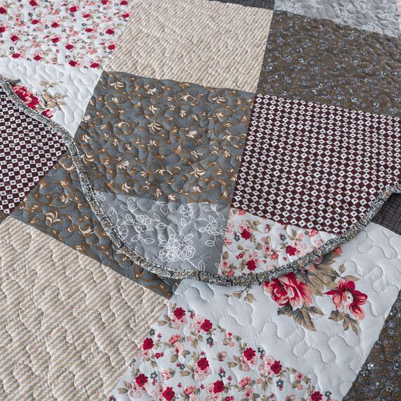 HoneiLife Queen-Size-Bettwäsche-Set – 3-teilig – graue Bordüre aus Mikrofaser – leichte, wendbare Bettdecken mit Blumenmuster – Ganzjahresdecken