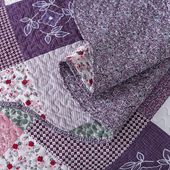HoneiLife Steppdecken-Sets in King-Size, 3-teiliges Mikrofaser-Bettwäsche-Set, leichte Steppdecken, wendbar, Retro-Bettbezug, King-Size-Steppdecke, Bettwäsche-Set für alle Jahreszeiten, Violett