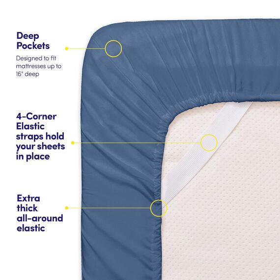 1500 Supreme Collection Extra Soft Twin Sheet Set, Denim – Luxus-Bettwäsche-Set mit tiefen Taschen, faltenfrei, hypoallergene Bettwäsche, über 40 Farben, Twin Size, Denim