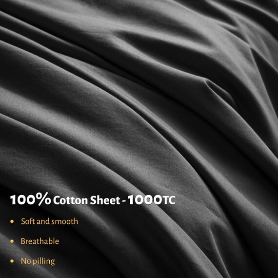 Shilucheng 100 % ägyptisches Baumwoll-Bettwäsche-Set Queen-Size, 1000 Fadenzahl, luxuriöse Baumwollbettlaken, atmungsaktiv, kühl, mit Kissenbezügen, 41 cm tiefe Tasche, 4-teilig (Schwarz, Queen)