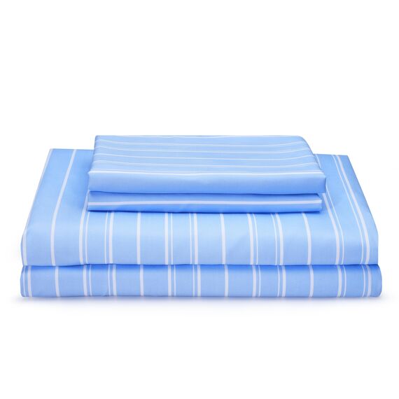 Superweiches Bettwäsche-Set mit blauen Streifen, 4-teilig mit 40,6 cm tiefen Taschen, leichte, pflegeleichte Mikrofaser, Streifenmuster, Bettwäsche-Set für alle Jahreszeiten