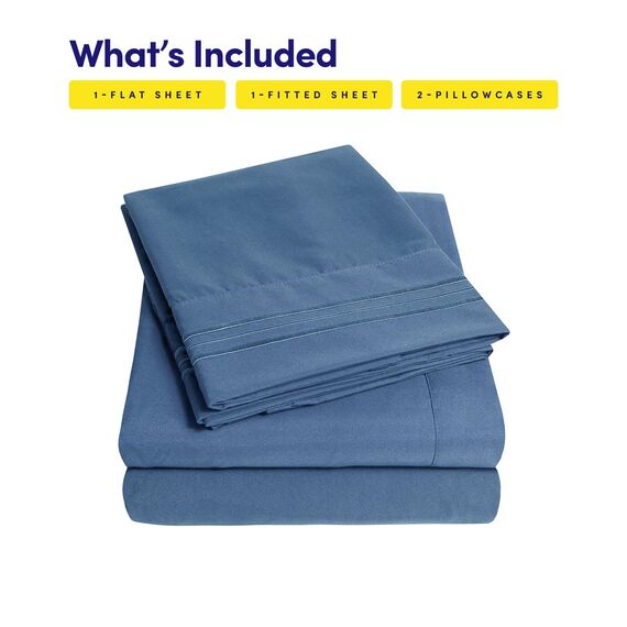1500 Supreme Collection Extra Soft Twin Sheet Set, Denim – Luxus-Bettwäsche-Set mit tiefen Taschen, faltenfrei, hypoallergene Bettwäsche, über 40 Farben, Twin Size, Denim