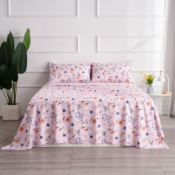 Pinkes Queen-Bettwäsche-Set mit Blumenmuster, 4-teilig, rosa botanisch gemustert, Mikrofaser, Bettwäsche, Dekor, atmungsaktiv und langlebig, Queen-Size-Bettlaken-Set bis 40,6 cm tief,