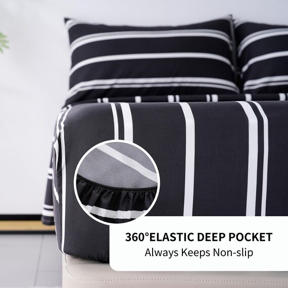 Best Season Bettwäsche-Set, 4-teilig, superweiche Mikrofaser, tiefe Tasche, ultraweich, farbecht und knitterbeständig (volle Größe, schwarz und weiß)