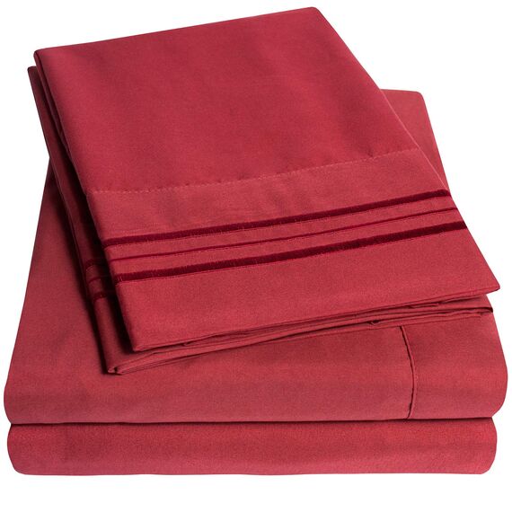 1500 Supreme Collection Bettlaken, 3-teiliges Bettlaken-Set, Tiefe Taschen, höchste Qualität, knitterfrei, hypoallergen, alle Größen, 23 Farben – Twin, Burgunderrot
