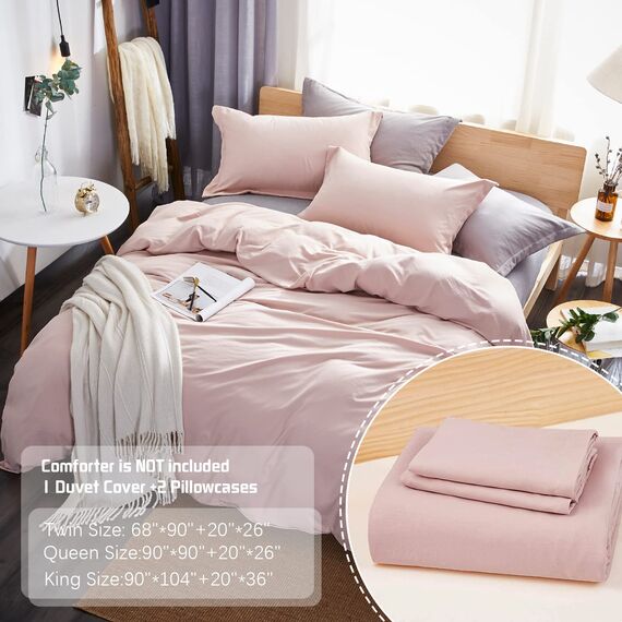 Dreaming Wapiti Bettbezug-Set, Gewaschene Mikrofaser, Queen-Size-Bettbezug, einfarbig, weich und atmungsaktiv, mit Reißverschluss und Eckbändern (rosa Mokka, Queensize)