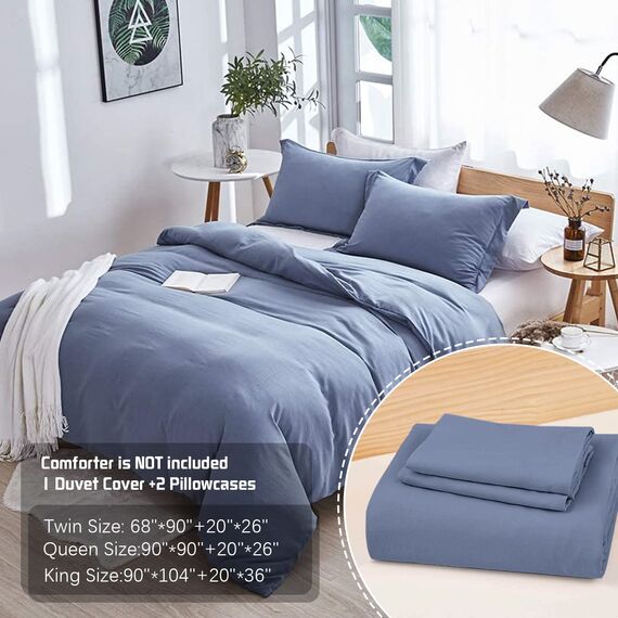 Dreaming Wapiti Bettbezug Queen, Gewaschene Mikrofaser Haze Blue Queen-Size-Bettbezug-Set, einfarbig – weich und atmungsaktiv mit Reißverschluss und Eckbändern (Haze Blue, Queensize)