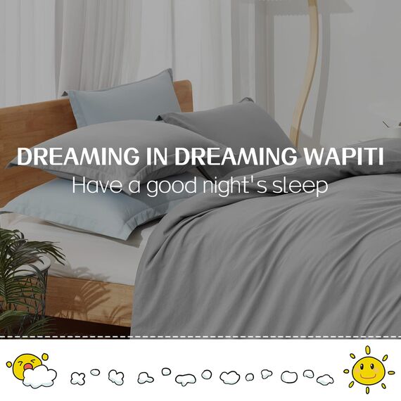 Dreaming Wapiti Bettbezug für King-Size, gewaschene Mikrofaser, eisgrau, King-Size-Bettbezug-Set, einfarbig, weich und atmungsaktiv, mit Reißverschluss und Eckbändern (eisgrau, Kingsize)