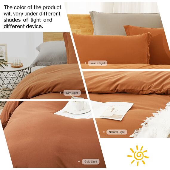 Dreaming Wapiti Bettbezug-Set für King-Size-Bett, gewaschene Mikrofaser, Terrakotta, einfarbig, weich und atmungsaktiv, mit Reißverschluss und Eckbändern (Terrakotta, King-Size)