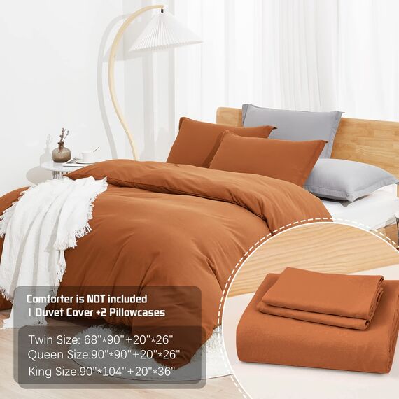Dreaming Wapiti Bettbezug-Set für King-Size-Bett, gewaschene Mikrofaser, Terrakotta, einfarbig, weich und atmungsaktiv, mit Reißverschluss und Eckbändern (Terrakotta, King-Size)