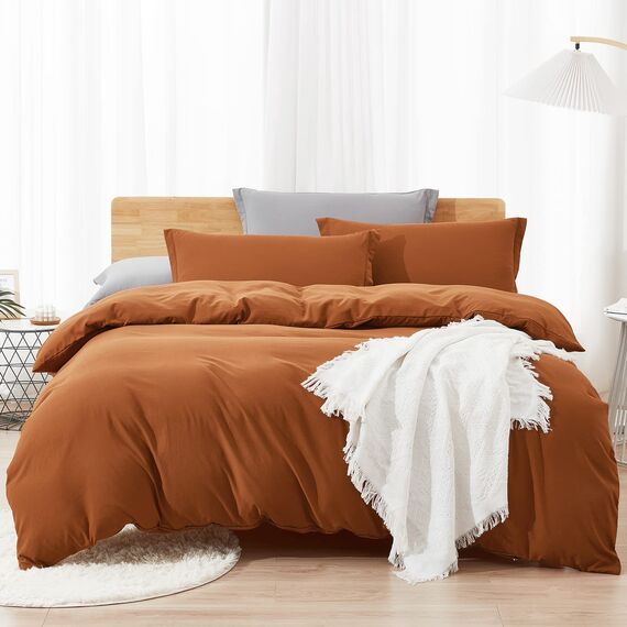 Dreaming Wapiti Bettbezug-Set für King-Size-Bett, gewaschene Mikrofaser, Terrakotta, einfarbig, weich und atmungsaktiv, mit Reißverschluss und Eckbändern (Terrakotta, King-Size)