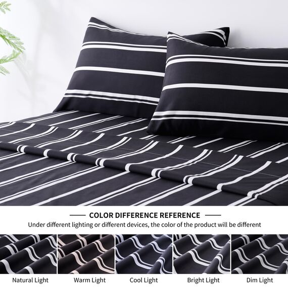 Best Season Bettwäsche-Set, 4-teilig, superweiche Mikrofaser, Tiefe Tasche, ultraweich, verblasst und knitterbeständig, Queensize, Schwarz und Weiß