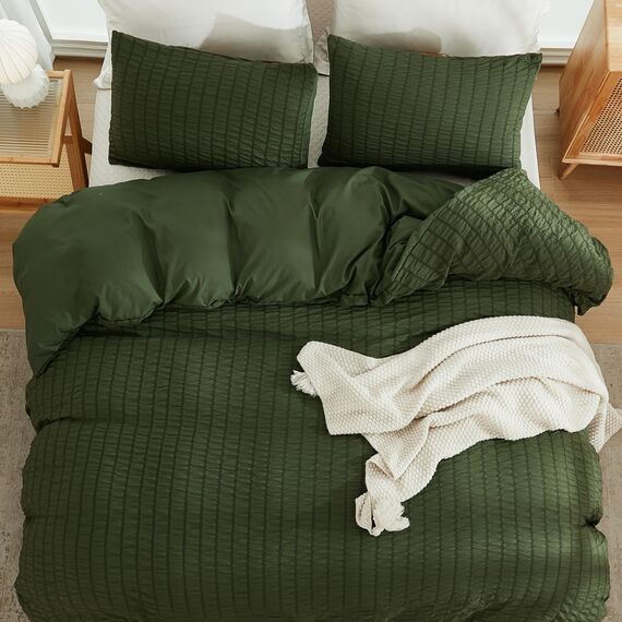 AveLom Seersucker-Bettwäsche-Set, komplett (203,2 x 228,6 cm), 3-teilig (1 Bettbezug + 2 Kissenbezüge), ultraweiche, gewaschene Mikrofaser, strukturierter Bettbezug mit Reißverschluss, Eckbänder