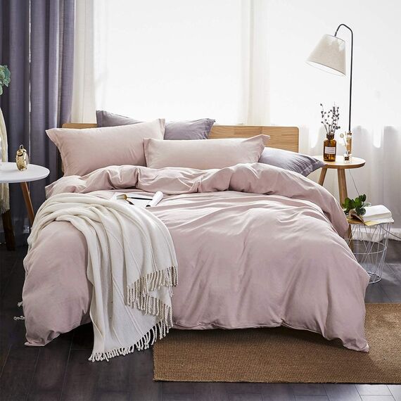 Dreaming Wapiti Bettbezug-Set, Gewaschene Mikrofaser, Queen-Size-Bettbezug, einfarbig, weich und atmungsaktiv, mit Reißverschluss und Eckbändern (rosa Mokka, Queensize)