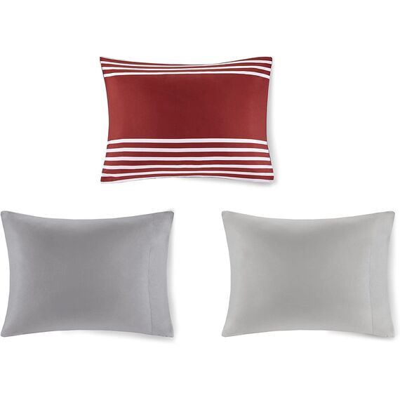 Comfort Spaces Bettwäsche-Set für alle Jahreszeiten, passender Kissenbezug Twin XL rot/grau