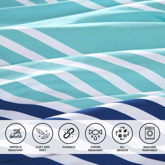 Comfort Spaces Doppelbett-Bettwäsche-Set mit Laken, Bed in a Bag, 6-teilig, Twin-XL, für Teenager, Marineblau und grau gestreift, College-Stil, 2 Seitentaschen, Schlafzimmer-Organizer