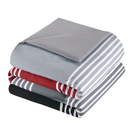 Comfort Spaces Bettdecken-Sets College Essentials, komplettes Schlafsaal mit Bettlaken und 2 Seitentaschen, Mikrofaser, Colin, Rot/Grau, Full, 9