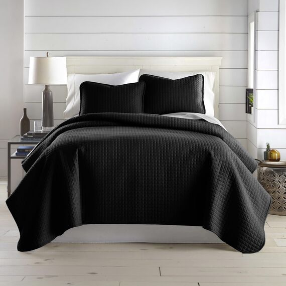 Southshore Fine Living, Inc. Bettwäsche-Set für Doppelbett, weich gebürstete Mikrofaser, flecken- und tierhaarresistente Bettwäsche, XL/Doppelbett-Bettwäsche-Set, Tagesdecke mit 1 Kissenbezug, Schwarz