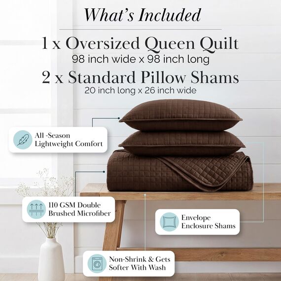 Southshore Fine Living, Inc. Bettwäsche-Set für Doppelbetten, bequeme Mikrofaser-Decke, Queen-Size-Tagesdecke, flecken- und tierhaarbeständige Bettwäsche, volle Größe mit 2 Kissenbezügen