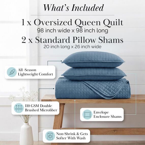 Vilano Springs, Premium-Qualität, weich, knitterfrei, verblasst nicht, fleckenresistent, einfache Hülle, für Queensize-Betten, Coronet Blue