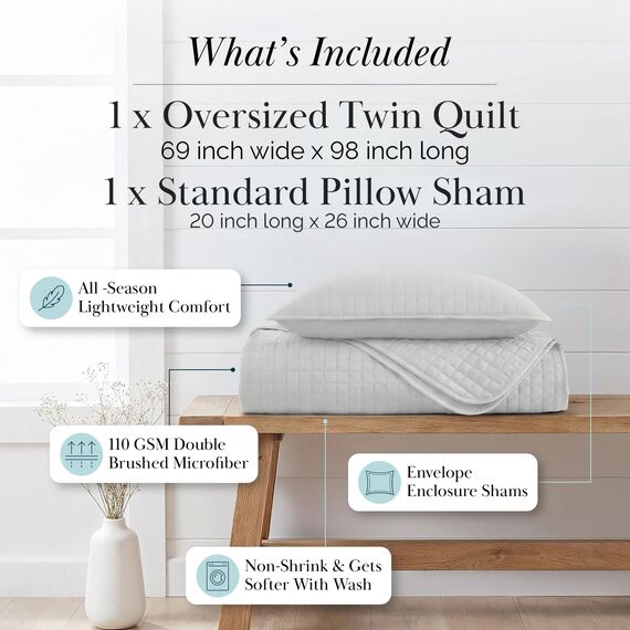 Southshore Fine Living, Inc. Bettwäsche-Set für Doppelbett, weiche Decke, schmutzabweisend, Ganzjahres-Bettwäsche, Doppelbett/Einzelbett, graues Bettwäsche-Set mit 1 Kissenbezug, Hellgrau