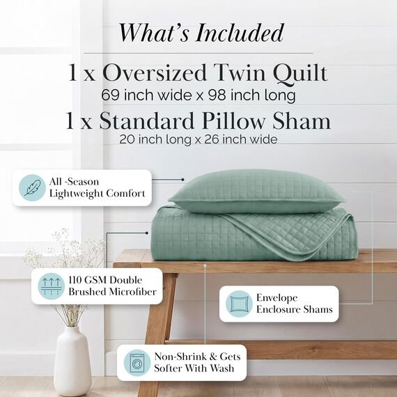 Vilano Springs, Premium-Qualität, weich, knitterfrei, farbecht und schmutzabweisend, Easy Case, Oversize-Bettbezug-Set mit 1 Steppdecke und 1 Kissenbezug, Twin / Twin XL, stahlblau
