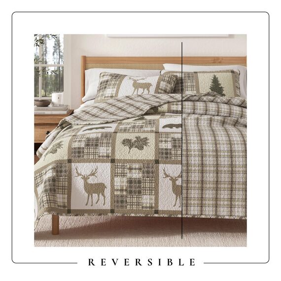 Great Bay Home Bettwäsche-Set, Lodge Tagesdecke Größe Steppdecke mit 2 Kissenbezügen, Kabine 3-teilig, wendbar, für alle Jahreszeiten, rustikale Steppdecke, Stonehurst Kollektion, King Size