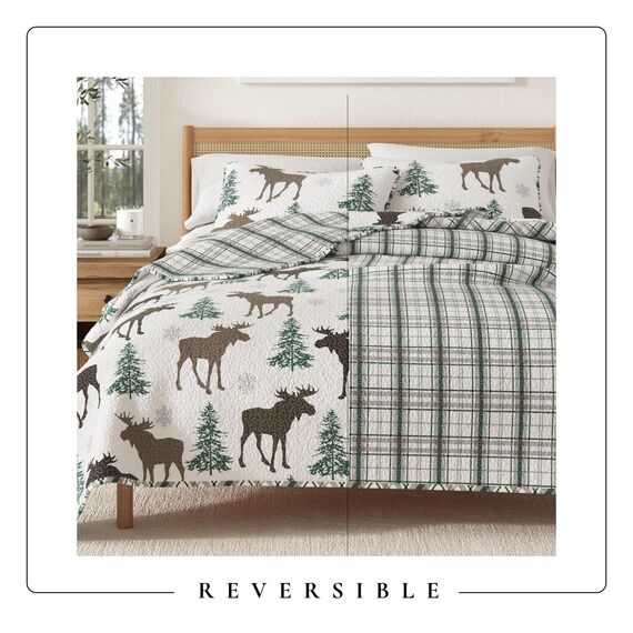 Great Bay Home Lodge Bettwäsche-Set – 2-teiliges Twin/Twin XL Size Rustikales Bettwäsche-Set – leicht, Ganzjahreszeiten, wendbare Tagesdecke (Elch – Schokolade)