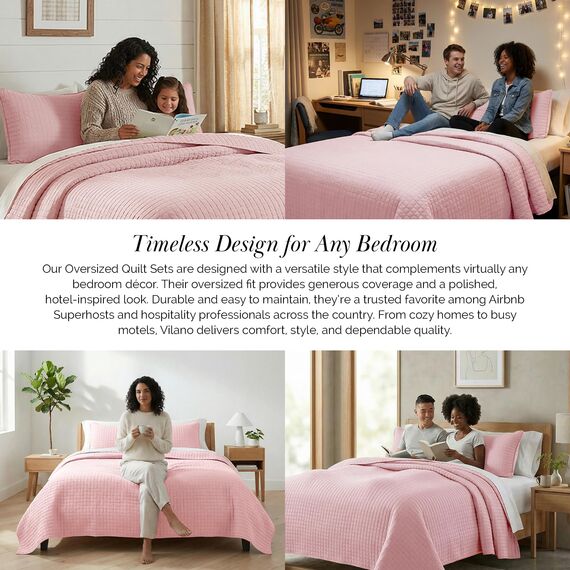 Southshore Fine Living, Inc. Genähtes Bettwäsche-Set für Doppelbett, XL-Bettwäsche-Set, Schlafsaal-Bettwäsche, schmutzabweisend, maschinenwaschbar, Tagesdecke, XL/Twin Pink Steppdecke mit Kissenbezug