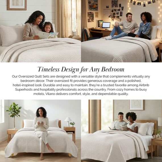 Vilano Springs, Premium-Qualität, weich, knitterfrei und lichtbeständig, einfacher Bezug, übergroßes Bettbezug-Set mit 1 Bettwäsche-Set und 2 Kissenbezügen, King-Size-Bett, Knochen