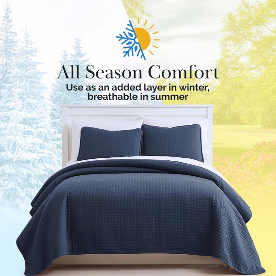 Southshore Fine Living, Inc. Quilts, Queen-Size-Bettwäsche-Set, knitterfrei, Flecken- und tierhaarresistent, pflegeleicht, Queen-Size-Bettüberwurf mit 2 Kissenbezügen, Dunkelblau