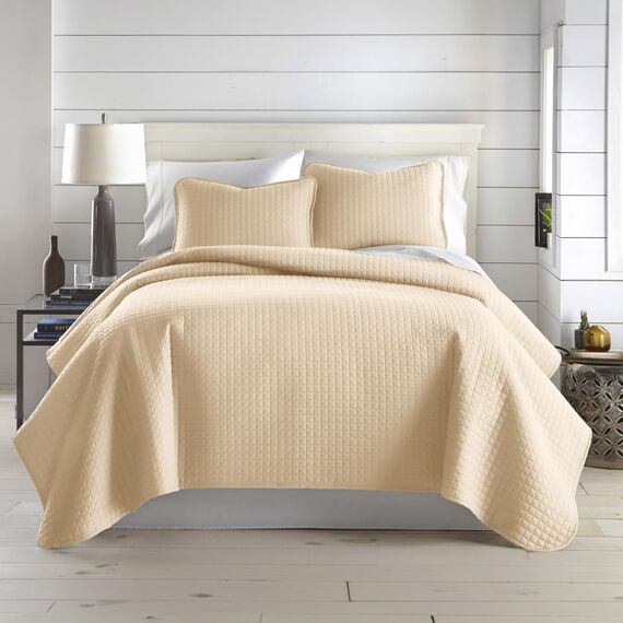 Southshore Fine Living, Inc. Steppdecken, Bettwäsche-Set für Doppelbetten, pflegeleicht, flecken- und tierhaarabweisend, Queen-Size-Größe, beige Tagesdecke mit 2 Kissenbezügen, weicher Sand