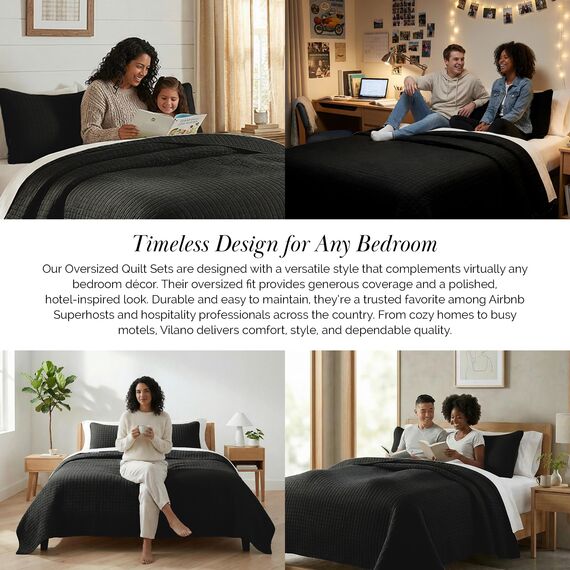 Southshore Fine Living, Inc. Hochwertiges, weiches, knitterfreies und lichtbeständiges Bettwäsche-Set, übergroßes Bettbezug-Set mit 1 Bettwäsche-Set und 2 Kissenbezügen, schwarz, Full/Queensize-Bett