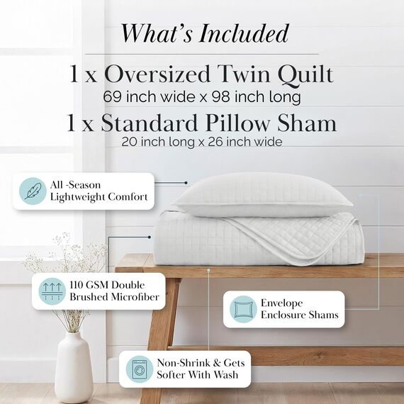 Southshore Fine Linens Vilano Springs Bettwäsche-Set Twin/Twin XL Bright White