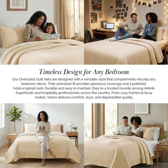 Southshore Fine Living, Inc. Steppdecken, Bettwäsche-Set für Doppelbetten, pflegeleicht, flecken- und tierhaarabweisend, Queen-Size-Größe, beige Tagesdecke mit 2 Kissenbezügen, weicher Sand