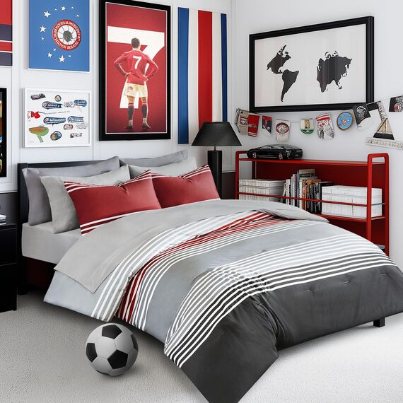 Comfort Spaces Bettwäsche-Set für alle Jahreszeiten, passender Kissenbezug Twin XL rot/grau