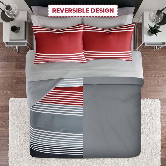 Comfort Spaces Bettwäsche-Set für alle Jahreszeiten, passender Kissenbezug Twin XL rot/grau