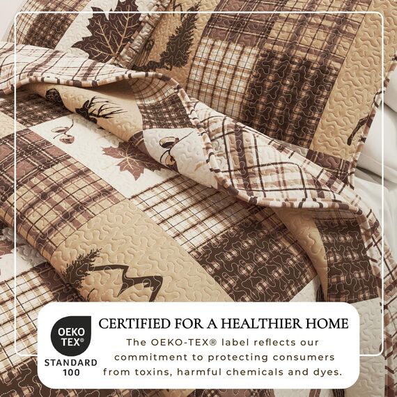 Great Bay Home Lodge Bettwäsche-Set – 3-teiliges King/California King Size Rustikales Bettwäsche-Set – leicht, für alle Jahreszeiten, wendbare Tagesdecke (Hirsch & Blatt-Patchwork)