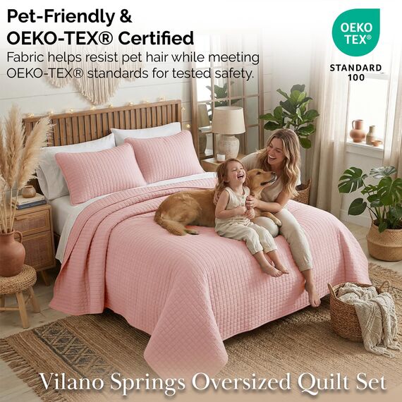 Southshore Fine Living, Inc. Genähtes Bettwäsche-Set für Doppelbett, XL-Bettwäsche-Set, Schlafsaal-Bettwäsche, schmutzabweisend, maschinenwaschbar, Tagesdecke, XL/Twin Pink Steppdecke mit Kissenbezug
