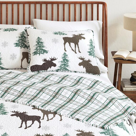 Great Bay Home Lodge Bettwäsche-Set – 2-teiliges Twin/Twin XL Size Rustikales Bettwäsche-Set – leicht, Ganzjahreszeiten, wendbare Tagesdecke (Elch – Schokolade)