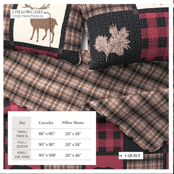 Great Bay Home Lodge Tagesdecke für King-Size-Betten mit 2 Kissenbezügen, 3-teilig, wendbar, für alle Jahreszeiten, rustikale Steppdecke, Bettwäsche-Set, Stonehurst Kollektion (rot/schwarz)